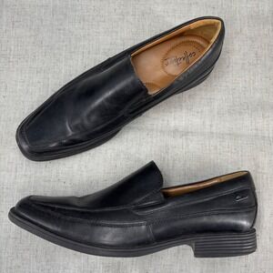 Clarks Tilden Free Loafer Black Leather‎ Slip On Dress Shoes Men's Size 10
